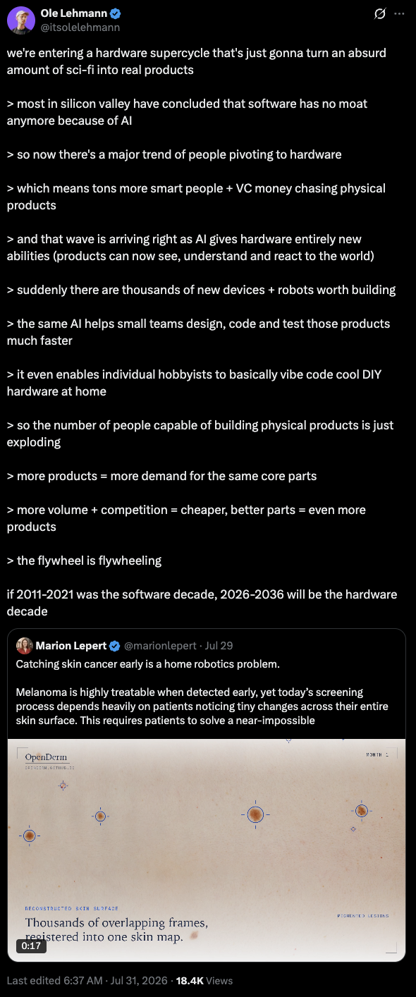 Ole Lehmann tweet on the hardware supercycle